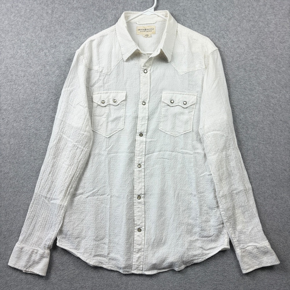 Denim & Supply Ralph Lauren Shirt Mens XL White Gauze Sawtooth Pearl Snap